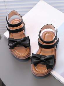 可愛的蝴蝶結涼鞋，開口式，軟且防滑鞋底，適用於夏季 - 黑色 - 查看 5