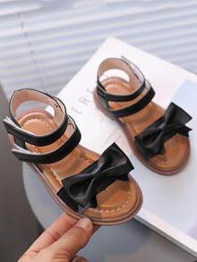 可愛的蝴蝶結涼鞋，開口式，軟且防滑鞋底，適用於夏季 - 黑色 - 查看 4