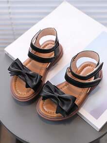可愛的蝴蝶結涼鞋，開口式，軟且防滑鞋底，適用於夏季 - 黑色 - 查看 6