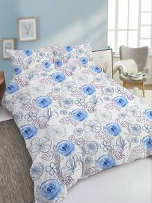 3入組花卉花朵圖案床單套裝,藍色玫瑰花造型聚酯纖維被套套裝,帶枕套,適用於臥室、客房、宿舍等場所,1套被套和2枕套（不含床芯） - 彩色 - 查看 5