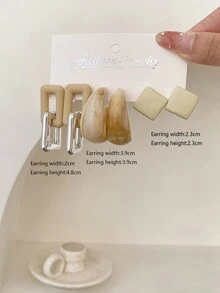 1套3對時尚幾何拼裝下垂耳環,經典c形耳環,百搭耳飾 - 彩色 - 查看 11