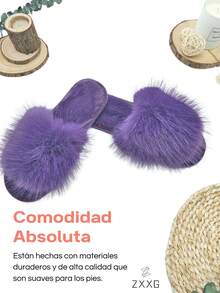 Sandalías Afelpadas Peluche Fashion Otoño Invierno Para Mujer - Violeta - Ver 3