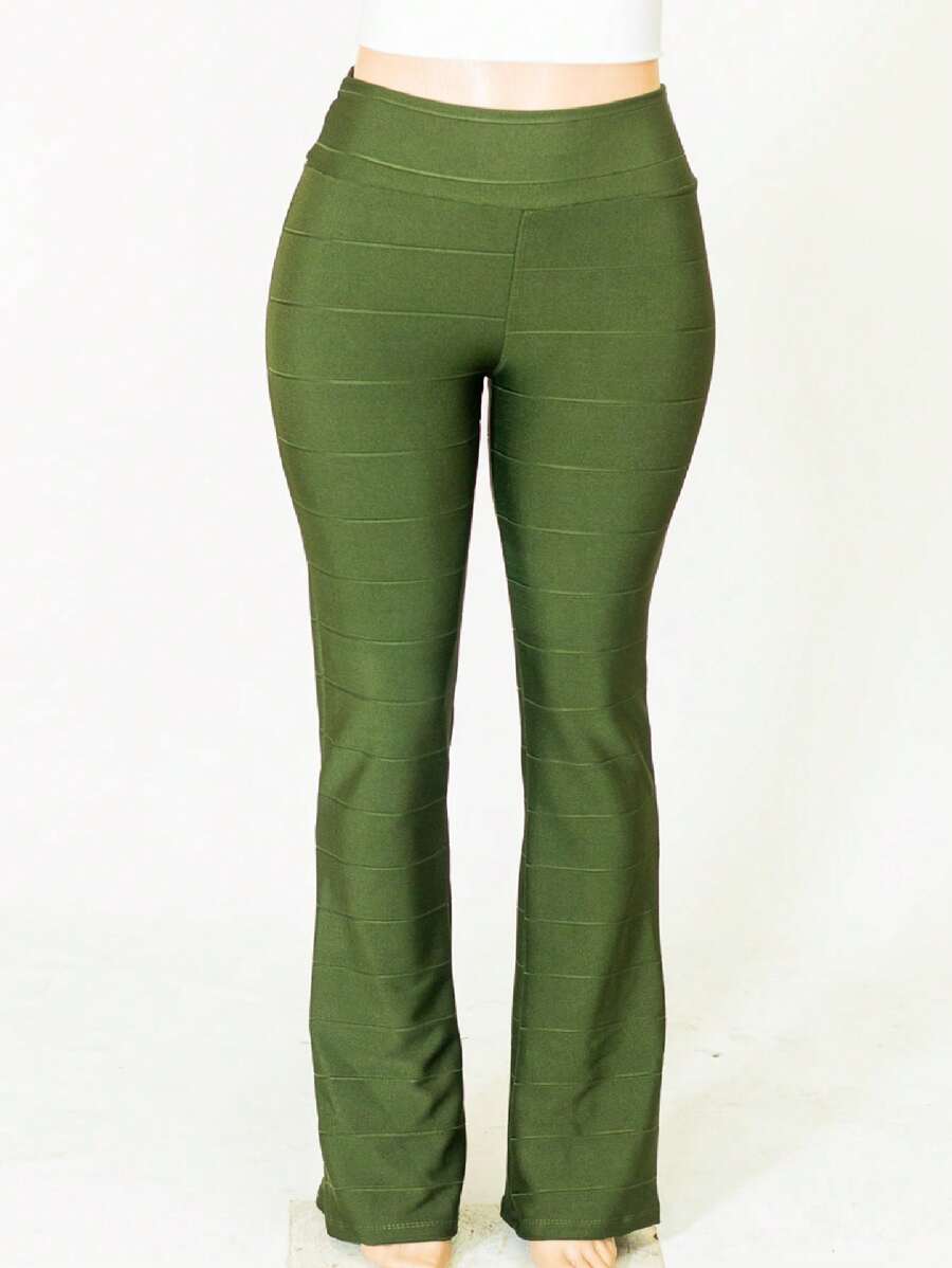 Calça Flare Bandagem Boca De Sino - Cores - Verde Militar - Visão 1