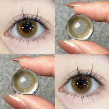1 Pair/Year Colorful Contact Lenses, Decorative Cat Eye Style With Glitter & Gold Powder - Brown - View 5