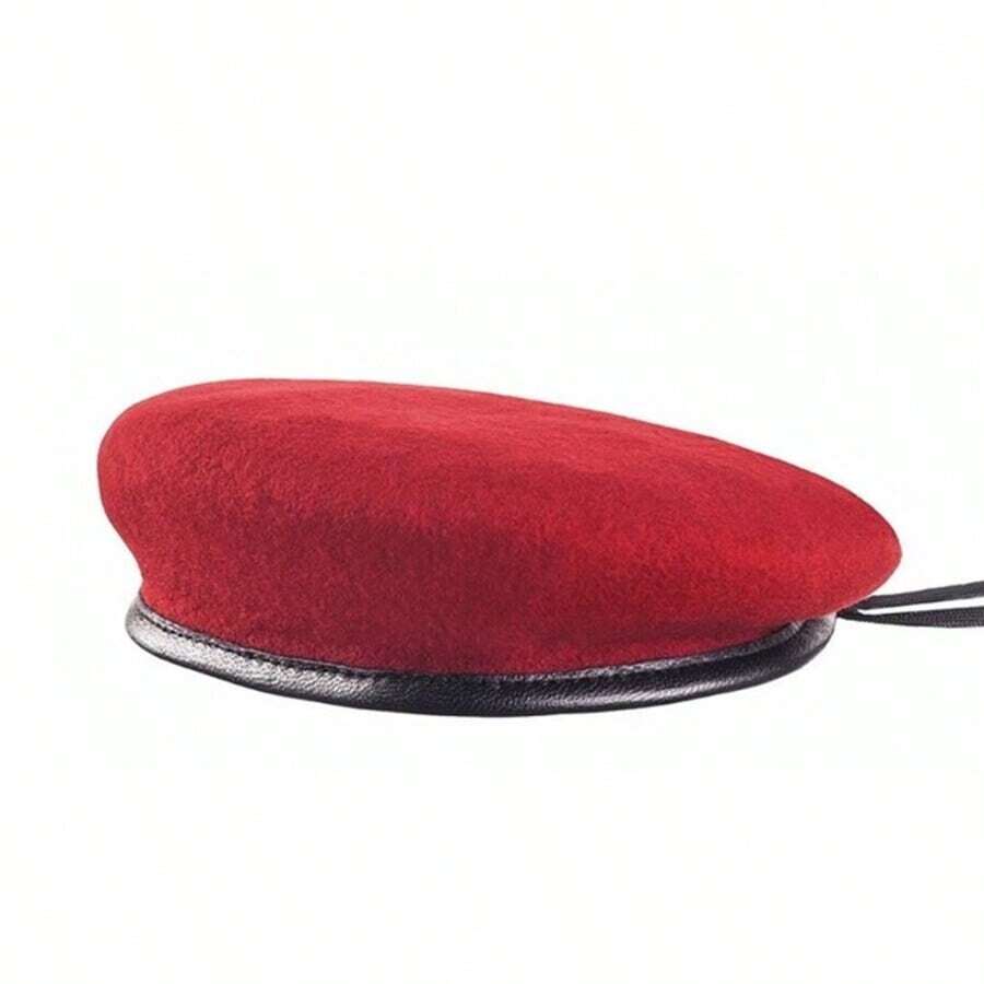 Men Beret Hats - Burgundy - View 1