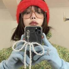 韓國ins博主風格不尋常設計時尚大珍珠蝴蝶結珍珠裝飾手機吊飾鑰匙扣 - 白色珍珠蝴蝶結掛件 - 查看 4