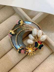 豪華珍珠和貝母設計的蝴蝶胸針,適用於夾克裝飾和配飾 - 珍珠 - 查看 3