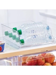 1pc  Water Bottle Organizer Bin For Kitchen, Basement, Garage Fridge, Clear Plastic - White - View 4