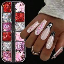 12格情人節多彩指甲藝術設計裝飾閃粉,多款可選 - 彩色 - 查看 1