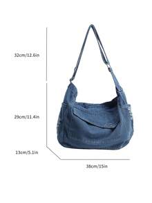 Solid Color Denim Portable Zipper Fashion Hobo Bag, Large Capacity Shoulder Bag, Crossbody Bag, Must-Have Shopping Bag For Women, Tote Bag, Suitable For Girls, Ladies, College Students Commuting, Outdoor Travel And Daily Use