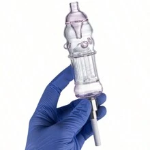 禮盒裝32mm環形樹枝濾波玻璃煙斗,彩色防漏水氣泡濾管附帶510陶瓷指甲盤菸灰缸 - 杏色 - 查看 5