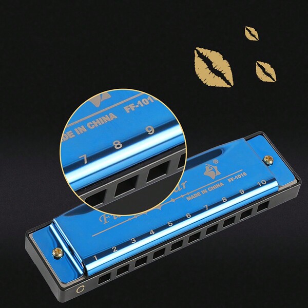 10 Holes Blues Harmonica In Plastic Box, Entry Level Mouth Organ For