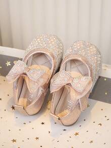 女孩春秋新款粉色水晶公主鞋,軟底鑲嵌鑽石皮革鞋,小女孩舞臺表演水晶鞋 - 粉色 - 查看 5