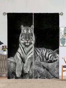 2pcs Tiger Printed Curtain,Refer To Bedroom Office Kitchen Living Room Study Home Decor - Multicolor - View 1