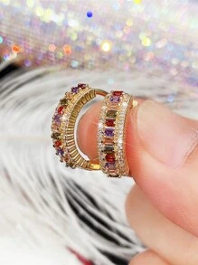 2 件彩虹彩色环状耳环女式立方镀金耳环新娘婚礼珠宝礼物送给女友妻子情侣情人节配饰 - 金色 - 查看 6