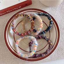 5入組多彩毛絨髮帶，帶皮革綁帶可愛彈性髮帶 - 彩色 - 查看 4