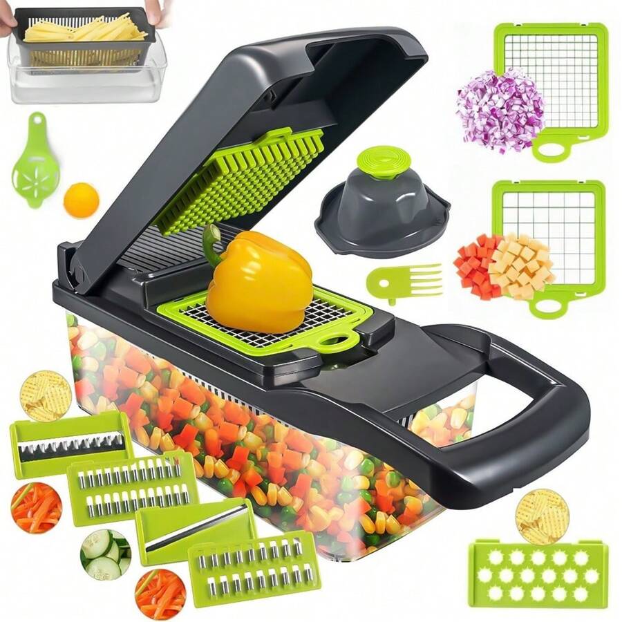 Vegetable Chopper, Pro Onion Chopper, 14 In 1 Multifunctional Food Chopper, Kitchen Vegetable Slicer Dicer Cutter, Veggie Chopper With Blades, Carrot Chopper With Container