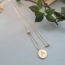 1條長毛衣鏈金屬時尚簡約a字母優雅高端女士項鏈 - 金色 - 查看 3