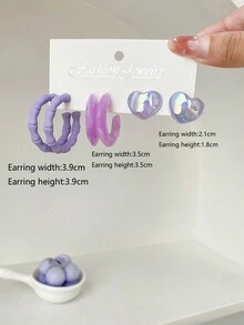 1套/3對經典方格設計創意耳環,多種顏色可供日常配戴 - 彩色 - 查看 16