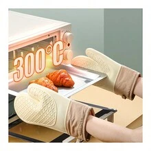 1pc Silicone Heat-Resistant Glove With Thickened Anti-Slip Design, Oven Mitts For Baking And Microwave, Kitchen Tool - Blue and White - View 7