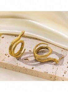 1pair Golden Color Stainless Steel Geometric Exaggerated Dangle Earrings, Fashion Design With High-End Metal Stud, Suitable For Daily Activity Matching - Yellow Gold - View 8