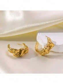 1pair Golden Color Stainless Steel Geometric Exaggerated Dangle Earrings, Fashion Design With High-End Metal Stud, Suitable For Daily Activity Matching - Yellow Gold - View 2