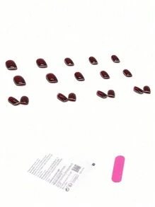 24入組簡約風格短方形印花假指甲，附1塊修剪器和1支果凍膠貼假指甲，美甲用品 - 彩色 - 查看 3