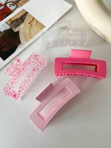 1-4个/套粉色爱心磨砂透明方形大号轻便塑料发爪夹，时尚高档，甜美优雅，适合日常外出、扎头发、洗脸或沐浴、化妆和搭配休闲、上学等场合的粉色配饰，情人节礼物，发夹，发卡，发夹，发卡，秋冬发夹，女士度假装扮发饰，情人节礼物 - 款式 - 查看 3