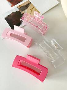 1-4个/套粉色爱心磨砂透明方形大号轻便塑料发爪夹，时尚高档，甜美优雅，适合日常外出、扎头发、洗脸或沐浴、化妆和搭配休闲、上学等场合的粉色配饰，情人节礼物，发夹，发卡，发夹，发卡，秋冬发夹，女士度假装扮发饰，情人节礼物 - 款式 - 查看 4