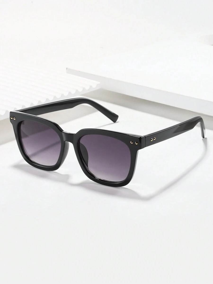 1入組中性款鑲鑽超大角形太陽眼鏡,秋冬風情 - 黑色 - 查看 1