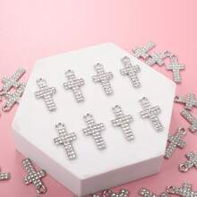 10pcs Rhinestones Cross Pendants  Virgin Our Lady Of Guadalupe Mary  Beads Charms For DIY Necklace Bracelet Making - Silver - View 2