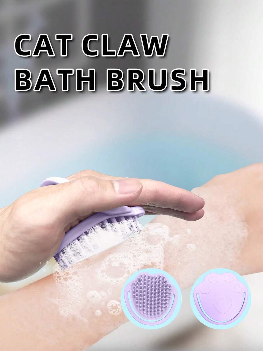 1個貓爪造型矽膠浴刷,方便手動沐浴擦身器 - 紫色 - 查看 1