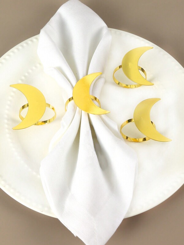 4 pièces Anneaux de serviette style simple couleur or en forme de croissant de lune, convient pour la maison, la cuisine, le restaurant, l'hôtel, la ferme, les fêtes et les décorations de table de festival