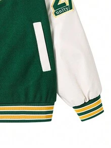 Men's Patchwork Outdoor Baseball Jacket With Letter Print - Green - View 4