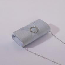 Glittering Pleated Metal Frame Clutch Bag With Rhinestone Inlay, Perfect For Luxurious Weddings, Evening Party And Dancing Parties - Silver - View 5