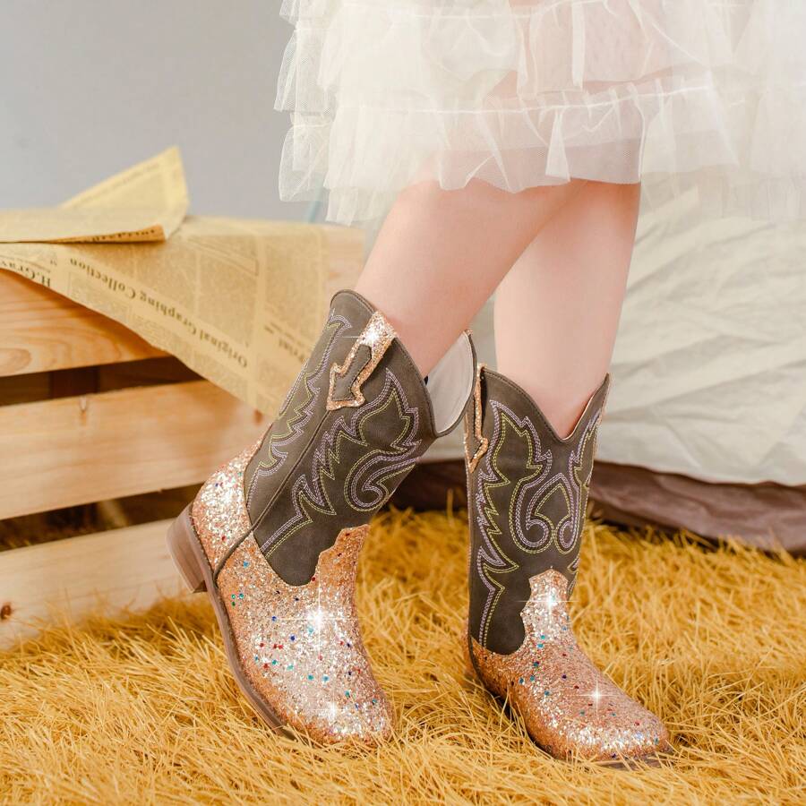 Girls Cowboy Boots Toddler Girls Boots UnisexChild Glitter Gold