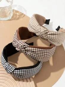 3入組時尚優雅格紋打結頭帶 - 彩色 - 查看 1