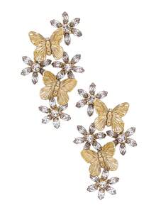 1雙華麗誇張的多彩蝴蝶和花卉,鑲嵌閃亮立方氧化鋯派對耳環（適用於休閒、禮物和日常佩戴）女性 - 彩色 - 查看 3