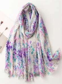 1條簡約印花圍巾,新款春夏長款女士時尚絲巾,防曬披肩和海灘巾多功能包裝 - 紫色 - 查看 1