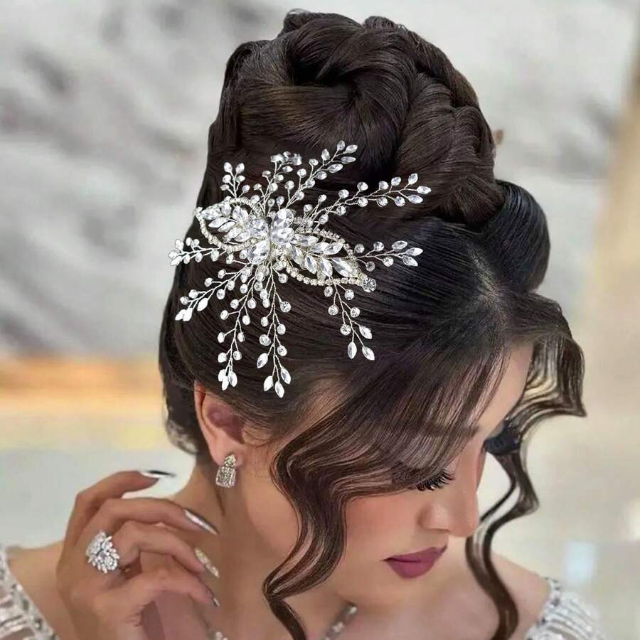 Bride Crystal Hair Comb, Banquet Wedding Performance Hair Accessory, Hair Comb For Updo - Silver - View 1