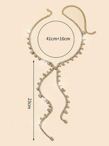 1set Y-Shaped Claw Chain Bridal Necklace With Glass Rhinestone, Classic, Elegant And Versatile - Yellow Gold - View 4