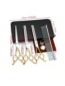 8pcs/Set 7 Inches Pet Grooming Scissors Set - Gold - View 2