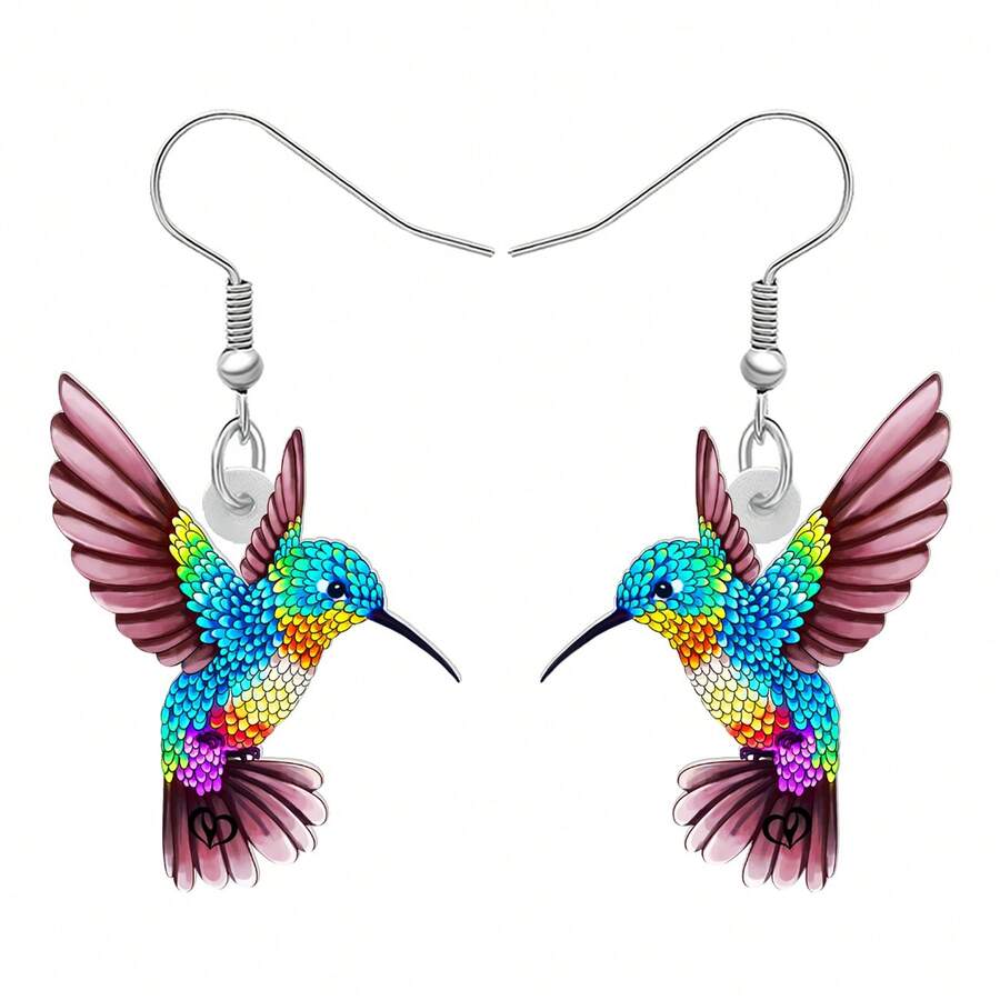 亚克力吊坠春夏蜂鸟耳环饰品小鸟珠宝礼物配饰适合女孩和孩子