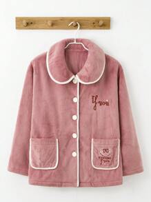 女士法蘭絨復活節/新年禮物休閒口袋寬鬆長袖上衣和長褲睡衣套裝 - 西瓜粉 - 查看 5