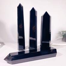 1入組天然晶體黑曜石大型療癒水晶塔,黑曜石柱,黑曜石塔,大型黑曜石魔杖,靈修,療癒水晶,六角柱塔適用於家居裝飾。 - 黑色 - 查看 7