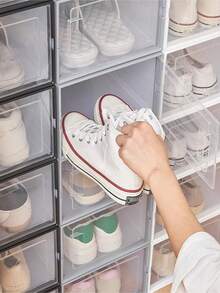 FEPK 1pc Transparent Thickened Plastic Shoe Box, Dustproof And Moisture-Proof Shoe Rack, Wall Mounted Drawer Shoe Storage - White - View 5