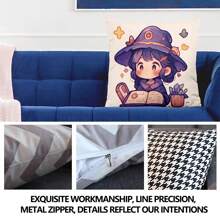 1pc Cartoon  Pattern 45*45cm/17.7*17.7inch Polyester Digital Printing Cushion Cover For Home Decoration, Living Room, Bedroom, Sofa, Hidden Zipper, Pillowcase Without Core - Multicolor - View 8