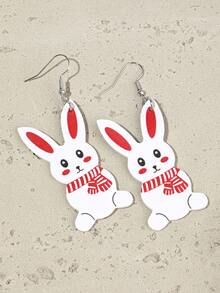 1對時尚女性休閒兔子圖案pu皮耳環,假日送給家人和朋友的禮物 - 彩色 - 查看 3