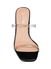 Women's Minimalist Chunky Heeled Mule Sandals Fashionable Elegant  Heeled Sandals Block Heel Square Toe Heeled Sandal Summer Shoes - 透明黑色 - 查看 3