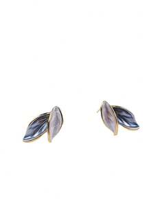 2入組月少耳環925純銀優雅時尚,葉形輕奢女士耳環 - 彩色 - 查看 6